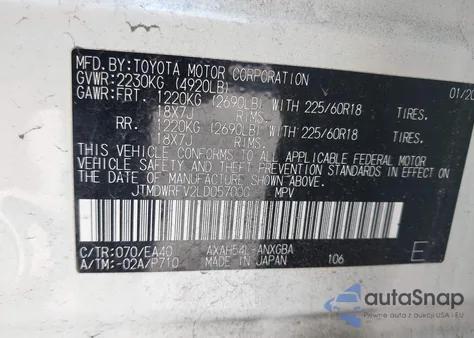2020 Toyota Rav4 Hybrid Limited z USA, uszkodzony, nr VIN JTMDWRFV2LD057000